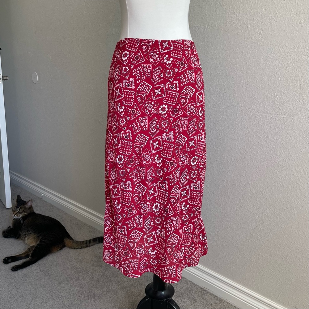 Red Bandana Print Midi Skirt